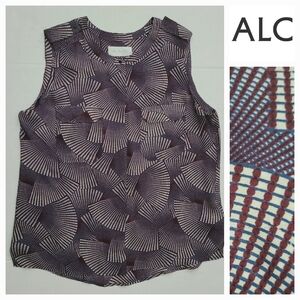 A.L.C. 100% Silk Sleeveless Epaulet Nomad Top in Burgundy & Blue Sz M